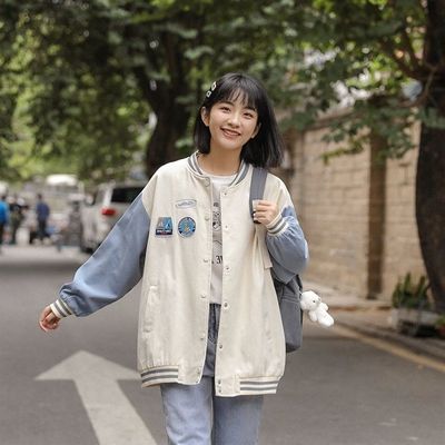 撞色棒球服女2022秋季新款宽松日系休闲甜美学生学院风小个子外套