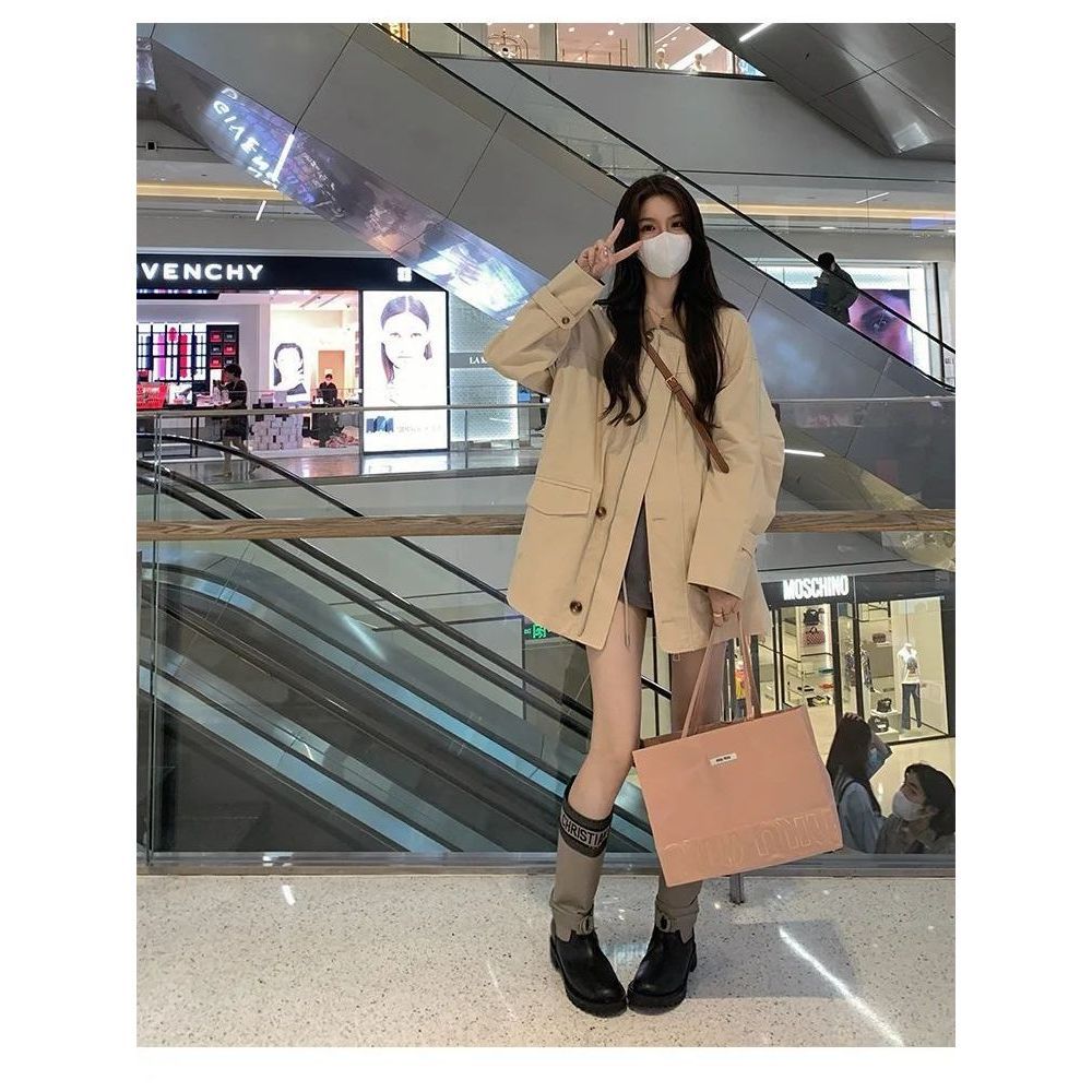 Gentle design sense of British style jacket women's spring and autumn new Korean version of the high-end style lapel windbreaker trendy