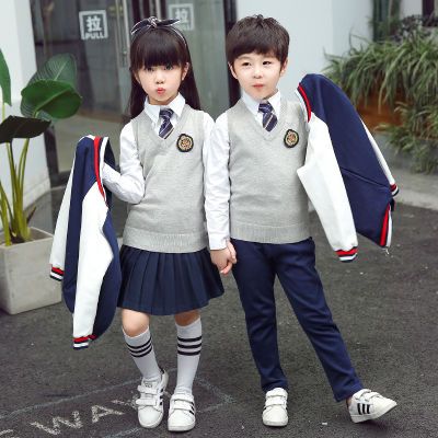 小学生校服幼儿园班服春秋款英伦风童装小孩套装三件套新款秋冬装