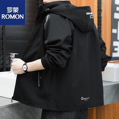 罗蒙男士夹克秋冬季休闲时尚韩版百搭薄款连帽外套男春秋款风衣潮