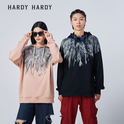 HARDY HARDY2022秋复古印花烫钻刺绣连帽情侣卫衣男女同款帽衫潮