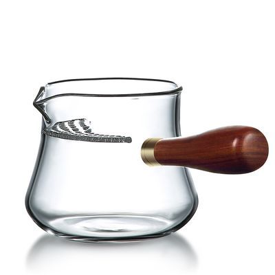 日式玻璃公道杯木把手柄月牙过滤分茶器泡茶壶耐热大容量茶漏一体