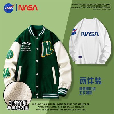 NASAOVER棒球服情侣装外套秋冬美式ins潮牌嘻哈高街宽松加绒夹克