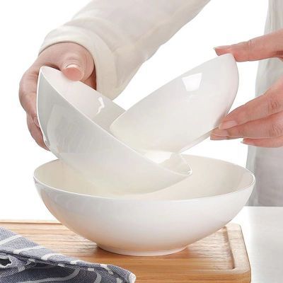 优质无铅骨瓷面碗家用吃饭纯白菜碗浅款敞口碗陶瓷碗釉下彩食品级
