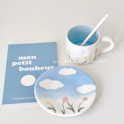 宫崎骏夏日拉花咖啡杯子ins高颜值小众设计感带盖勺下午茶甜品