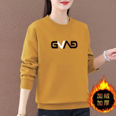 191048/加绒加厚圆领春秋卫衣女韩版大码外穿上衣打底衫宽松显瘦妈妈装潮