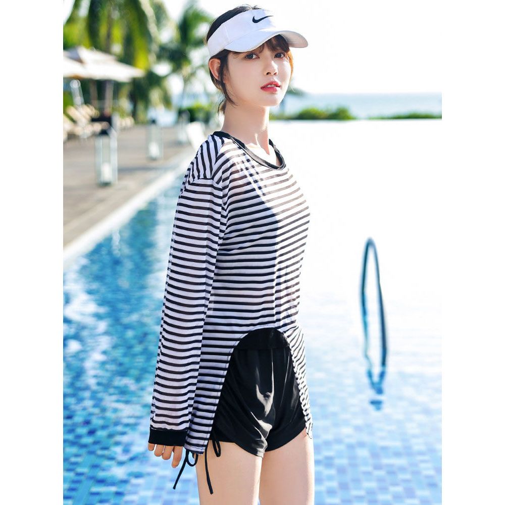 Two-piece swimsuit women's summer slimming cover belly conservative 2022 new hot style sunscreen three-piece sports professional swimming suit