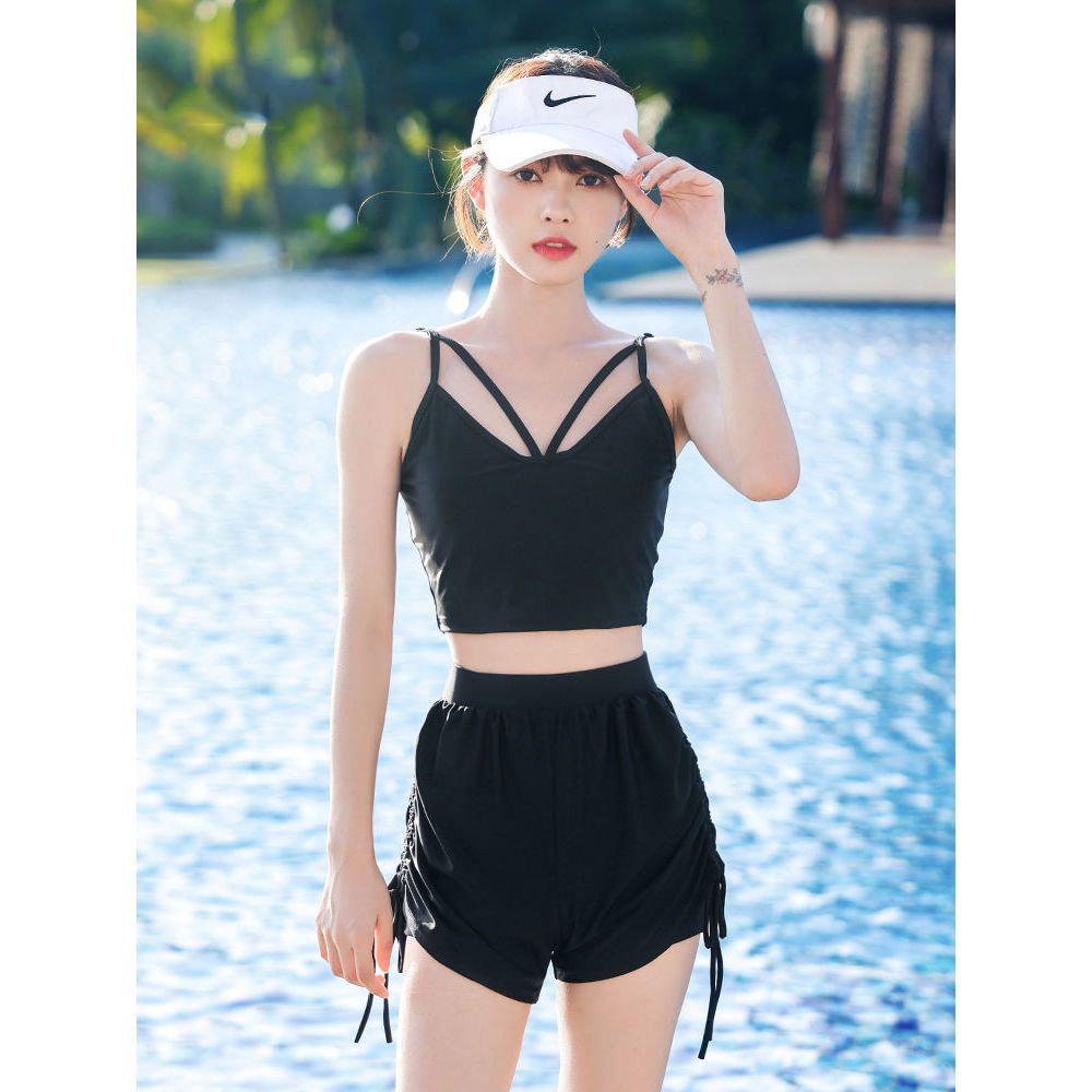 Two-piece swimsuit women's summer slimming cover belly conservative 2022 new hot style sunscreen three-piece sports professional swimming suit