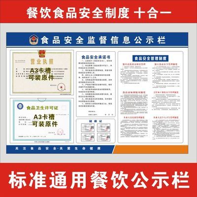 餐饮管理食品安全信息公示栏营业执照健康证卫生公示牌证照展示框