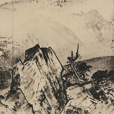 山水风景画高清画芯南宋 夏圭(传)溪山清远图 纸本字画真迹复