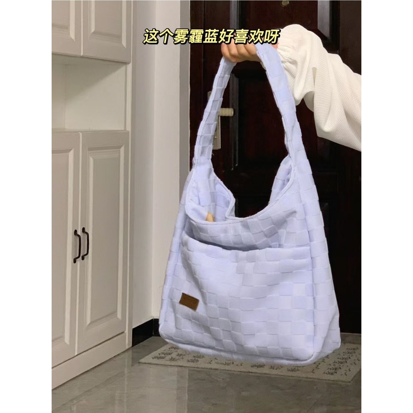 2023新款大容量托特包包女潮帆布格子單肩包通勤百搭學生上課包