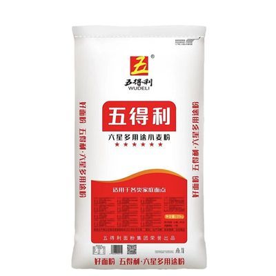 五得利面粉50斤六星多用途小麦粉25KG高筋面粉通用粉