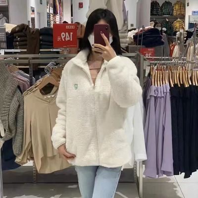 日单U家冬男女款卡通印花长绒摇粒绒拉链茄克长袖立领外套453640