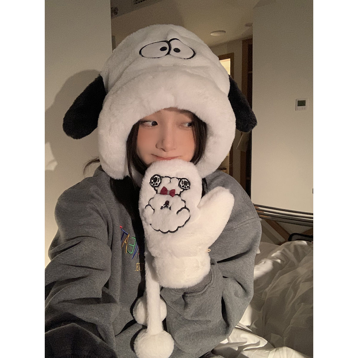 Cute Cartoon Puppy Plush Hat Women's Autumn and Winter Cycling Warm Ear Hat Versatile Lei Feng Hat Cold Protection Student Korean