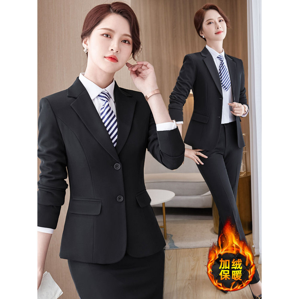 Black velvet suit suit for women winter new high-end professional suit interview formal workwear front desk work clothes