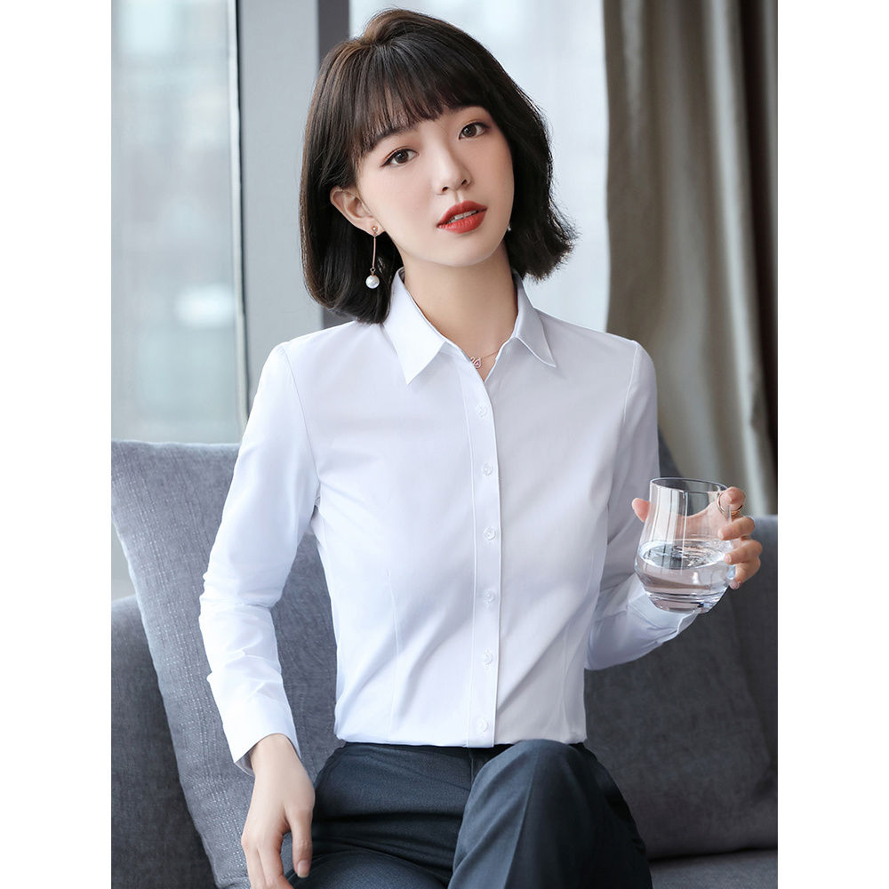 白色襯衫女職業工作服秋冬大碼工裝面試正裝上衣長袖保暖加絨襯衣
