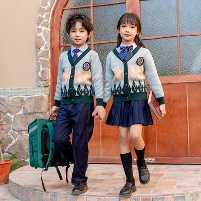 儿童针织长袖衬衫学院风套装小学生校服英伦班服幼儿园园服贵族范