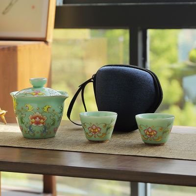 陶瓷家用简约白瓷青瓷便携包户外车载一壶二杯快客杯旅行茶具套装