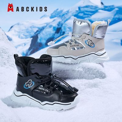 Abckids儿童鞋23年新款男女童保暖防滑大棉鞋加厚雪地靴冬款加绒