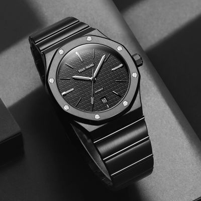 天王表正品商务自动机械男表时尚酷黑防水钢带学生手表51041