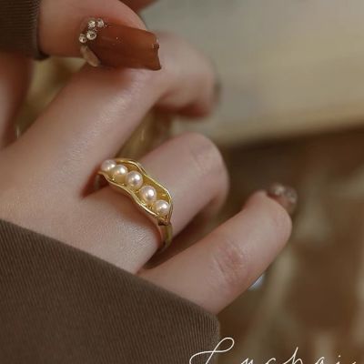 天然小珍珠多珠戒指女小众设计甜美少女高级时尚个性开口食指戒