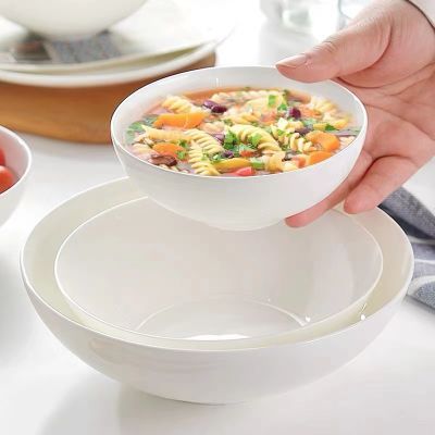 唐山高档骨瓷纯白家用大面碗饭碗无铅陶瓷碗釉下彩食品级高温瓷碗