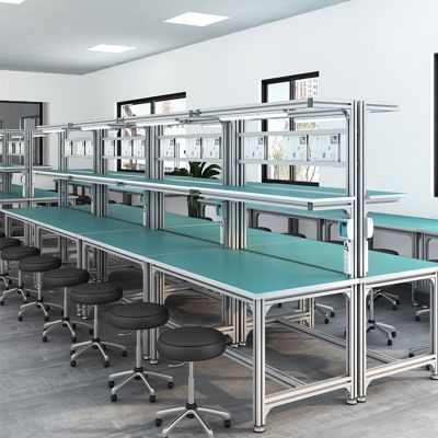 铝型材防静电工作台流水线装配桌手工桌操作双层带灯车间型材定制