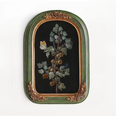 中古小众古典复古怀旧装饰画法式植物花卉拱形框美式挂画