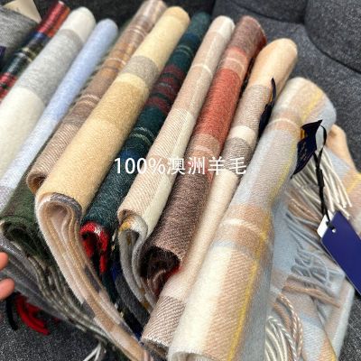 Lagur英国经典100%澳洲羊毛格子红色围巾男女通用情侣款保暖围脖