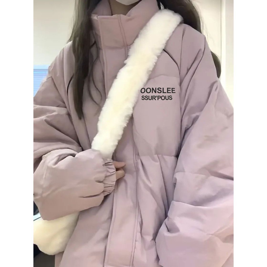 MORJIN pink stand-up collar letter printed bread coat winter thickened warm student loose casual cotton coat