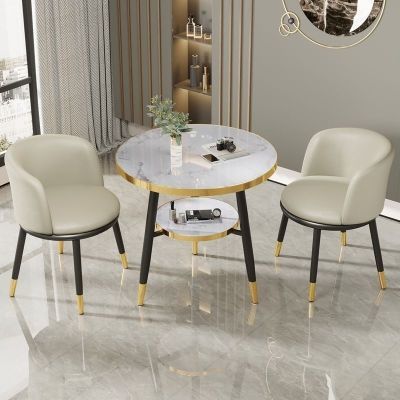 轻奢洽谈桌椅组合接待桌4S店美容院售楼处阳台小户型简约双层圆桌