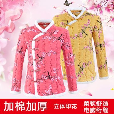 冬季蚕丝棉棉衣女保暖加厚中老年外穿防寒服花棉袄大码长袖妈妈装