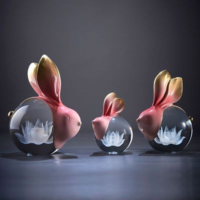 李家匠 全铜摆件可爱兔子情侣礼品创意水晶球发光桌面摆件装饰品