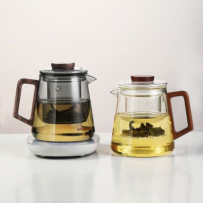 日式茶壶 侧木把高硼硅玻璃壶 大容量带过滤器茶水分离泡茶三件杯