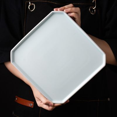 简约白色西餐盘牛排盘正方形陶瓷盘子创意家用菜盘平盘酒店餐具