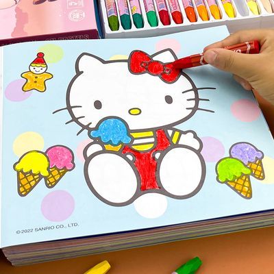 kitty猫涂色绘画本6到12岁儿童蜡笔笔涂鸦一整套公主绘画画画本