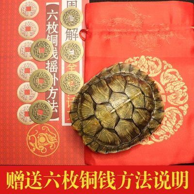 天然精品真龟壳金线龟文玩把件完整干净龟甲摆件送红布袋乾隆铜钱