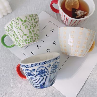 日式复古马克杯家用办公室水杯陶瓷情侣杯子咖啡牛奶杯早餐杯阔口