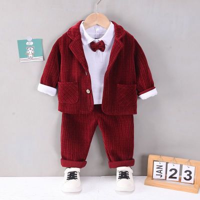 男童礼服西装套装新款春秋装男宝宝儿童婚礼西服帅气男孩三件套潮