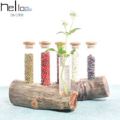 试管展示架咖啡豆茶叶储物罐厅奶茶店实木创意摆件现代简约风格