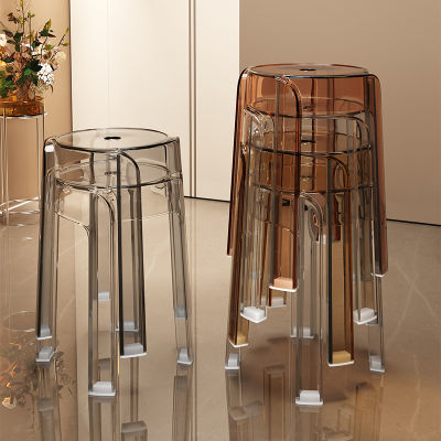 轻奢塑料透明凳子家用加厚可叠放圆凳简约客厅板凳餐椅亚克力椅子