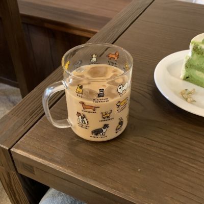 韩国创意插画可爱萌宠小狗玻璃杯咖啡杯牛奶杯卡通杯