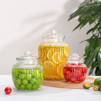 三只装北欧风玻璃套装厨房储物瓶罐储物器皿家用泡菜坛太阳花图案