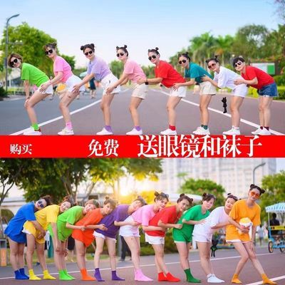 新款纯色宽松糖果色男女情侣T恤团体闺蜜姐妹装学生班服百搭短袖