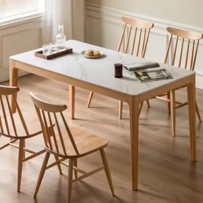 樱桃木纯实木橡木岩板桌简约现代饭桌长方形吃饭桌子北欧日式餐桌