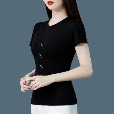 短袖打底衫女新款黑色针织衫薄款半袖上衣时尚修身显瘦设计感小衫