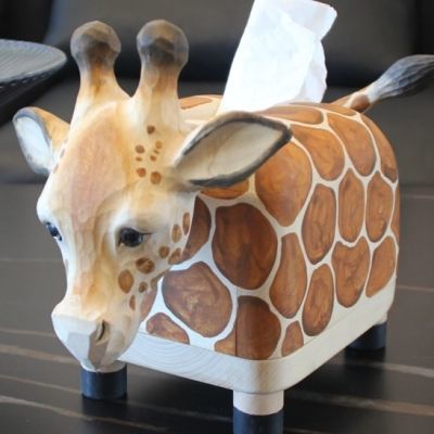原创实木手工雕刻动物造型卡通长颈鹿家居网红轻奢纸巾盒卷纸盒