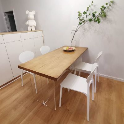 松木实木餐桌简约客厅大板工作台办公桌桌家用亚克力悬浮桌青少年