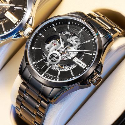马克华菲2024款男士机械手表高档夜光时尚全自动镂空飞轮防水手表