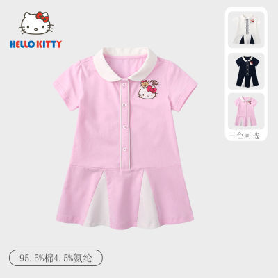 HelloKitty童装女童夏季连衣裙新款圆领可爱卡通短袖公主裙